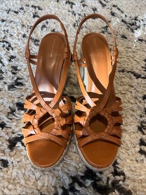 Reformation Leather Slingback Woven Sandal - Cognac